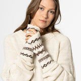 Alpaca Wool Ivory & Brown Handknit Half Mittens