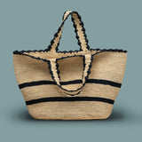 Odette Natural & Black Stripe Beach Tote