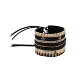 Black, Gold & Ivory Beaded Wide Cuff Bracelet