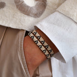 Ivory & Black Triangle Beaded Thin Wrap Bracelet