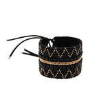 Journey Black & Gold Beaded Wide Cuff Bracelet