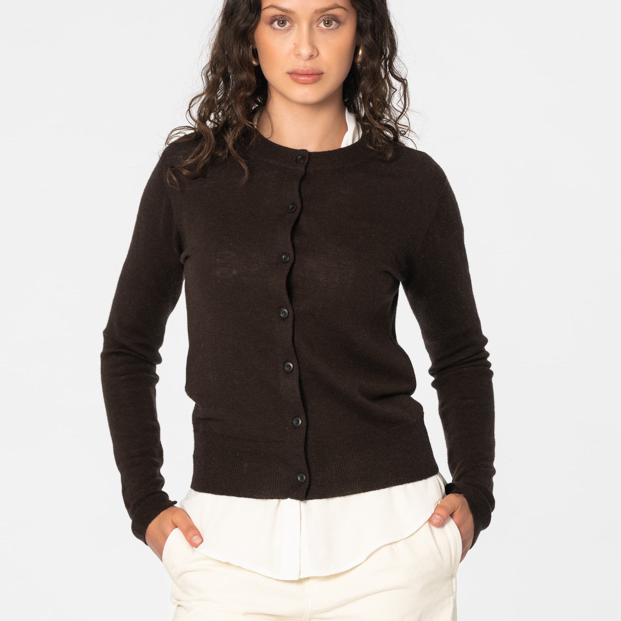 Brown merino wool cardigan sweater | Shop fair trade and ethical artisan knitwear at Petite Protea