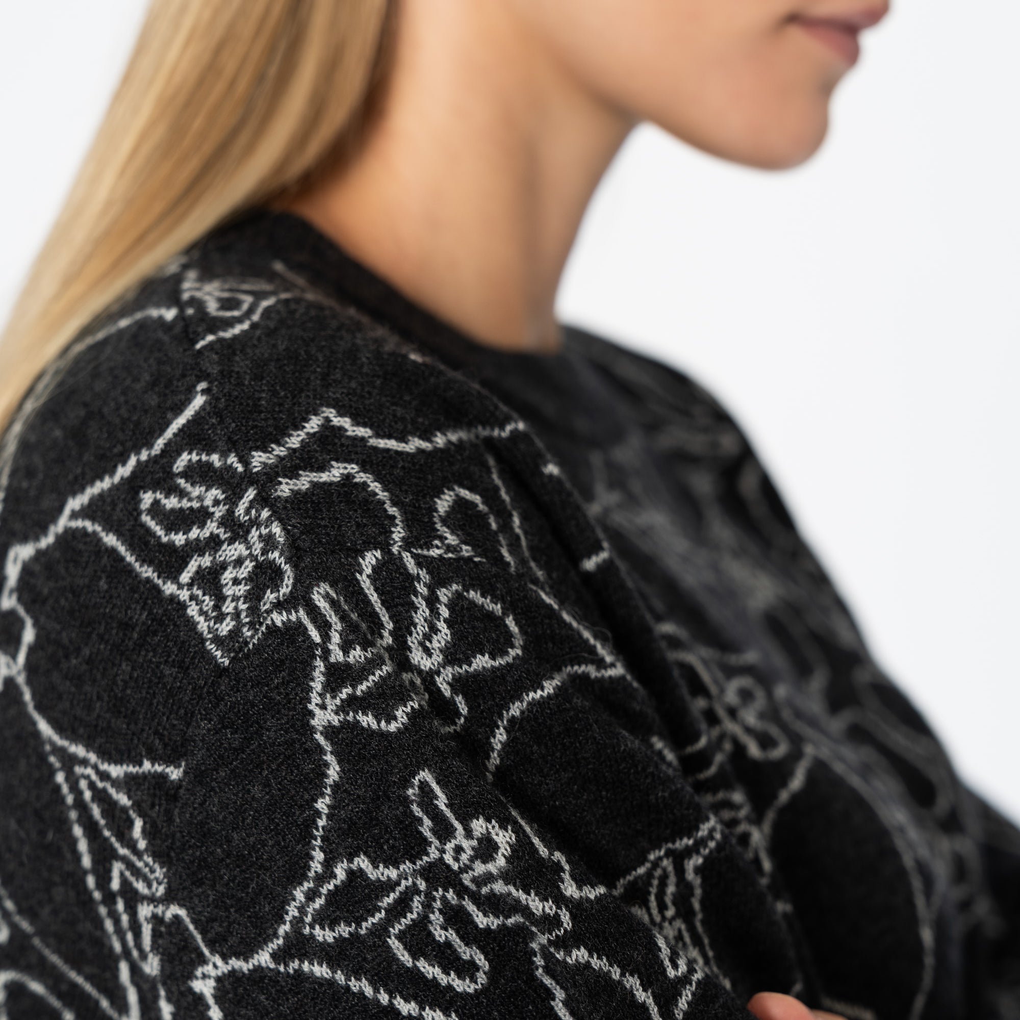 Grey merino wool floral sweater available online and in Chicago at Petite Protea | Fair trade gifts