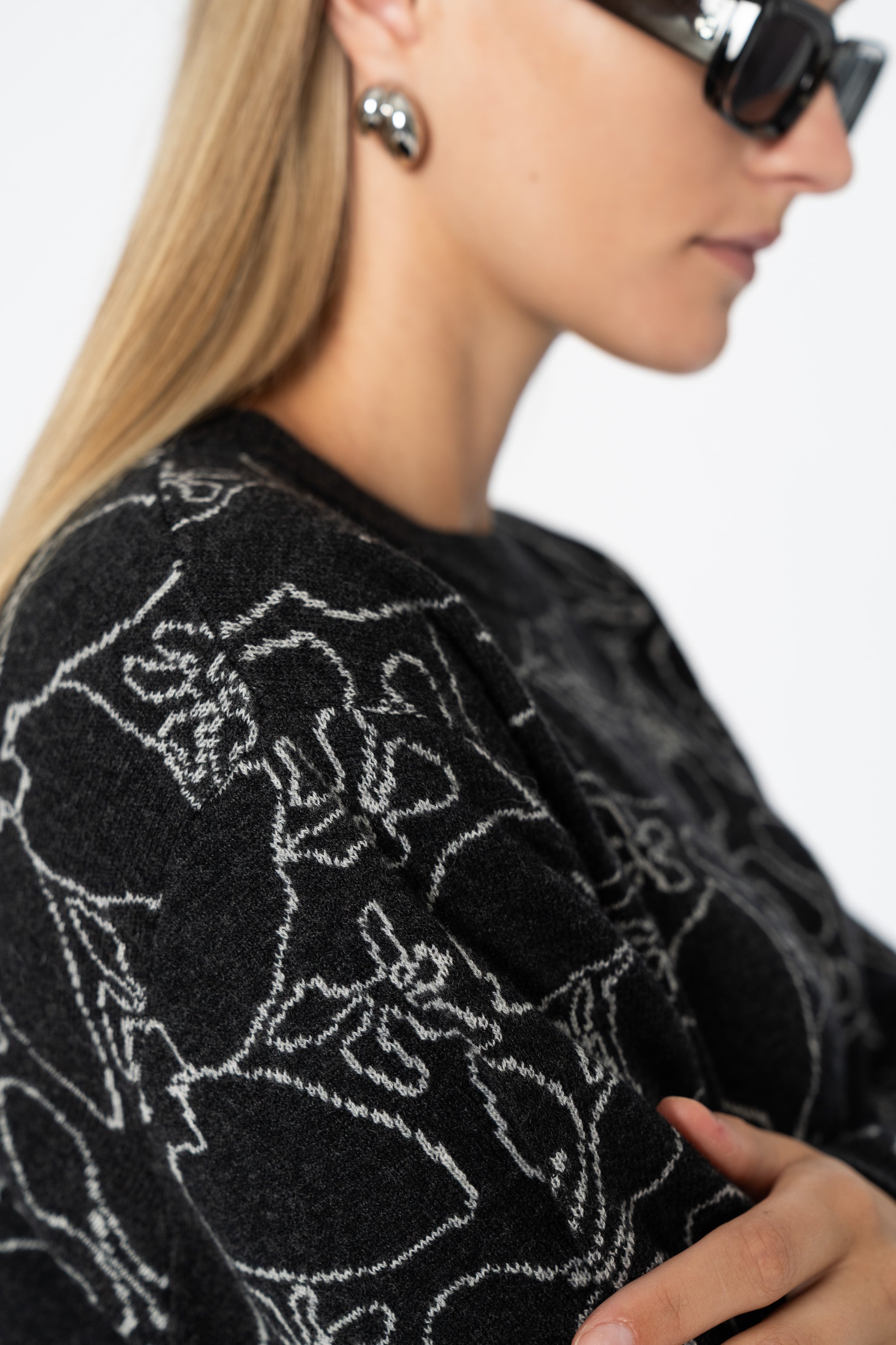 Grey merino wool floral sweater available online and in Chicago at Petite Protea | Fair trade gifts