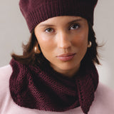 Merino wool handknit hat, burgundy, paired with merino wool pink sweater