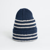 Merino Wool Striped Space Blue Handknit Hat