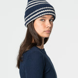 Merino Wool Striped Space Blue Handknit Hat