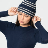 Merino Wool Striped Space Blue Handknit Hat