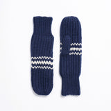 Merino Wool Blue Striped Handknit Mittens