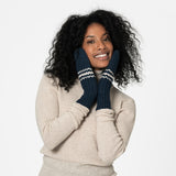 Merino Wool Blue Striped Handknit Mittens