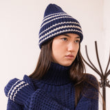 Merino Wool Blue Striped Handknit Mittens