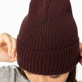 Merino Wool Merlot Red Handknit Rib Hat