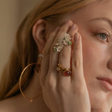 Forget-Me-Not, Pearl & Rose Quartz Gold Intertwined Ring