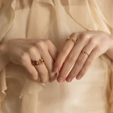 Forget-Me-Not, Pearl & Rose Quartz Gold Intertwined Ring