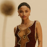 Noor Beige, Brass & Tigers Eye Pendant Necklace