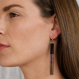 Gold Diamond & Black, Burgundy and Antique Gold Fringe Earrings