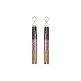 Gold Diamond & Black, Burgundy and Antique Gold Fringe Earrings