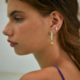 Long Lemon Chrysoprase & Gold Cowrie Shell Earrings