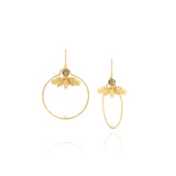 Leaf & Grey Labradorite Circular Gold Earrings
