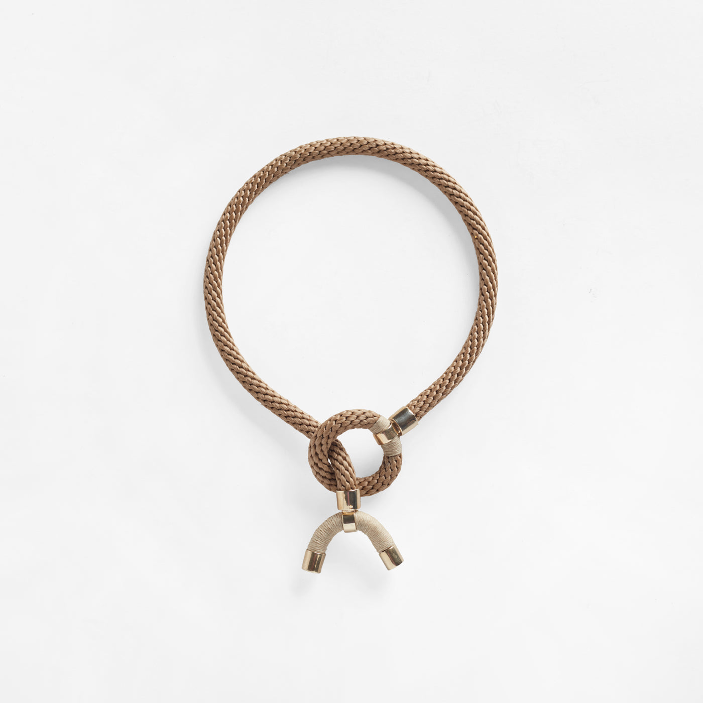 Pichulik Astarte Horn Necklace in beige handcrafted braided rope with brass clasp — Petite Protea: sustainable handmade necklace jewelry gifts