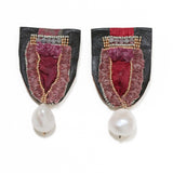 Julieta Brown Leather & Silk Beaded Lapel Pin