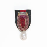 Julieta Brown Leather & Silk Beaded Lapel Pin