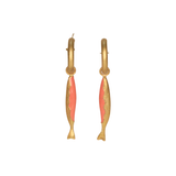 Handmade in colombia, gold fish and enamel hoop earrings, chicago ethical jewelry and accessories