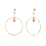 forget me not gold hoop tourmaline and pearl earrings, handmade ethical gold jewelry in chicago