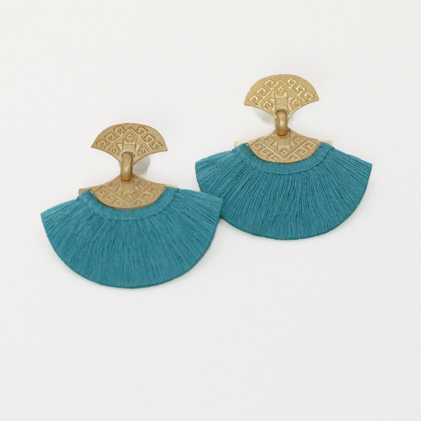 gold plated fan colombian earrings, ethically handmade artisanal earrings chicago 