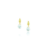 gold leaf stud earrings with aquamarine teardrop, ethical jewelry online in chicago 