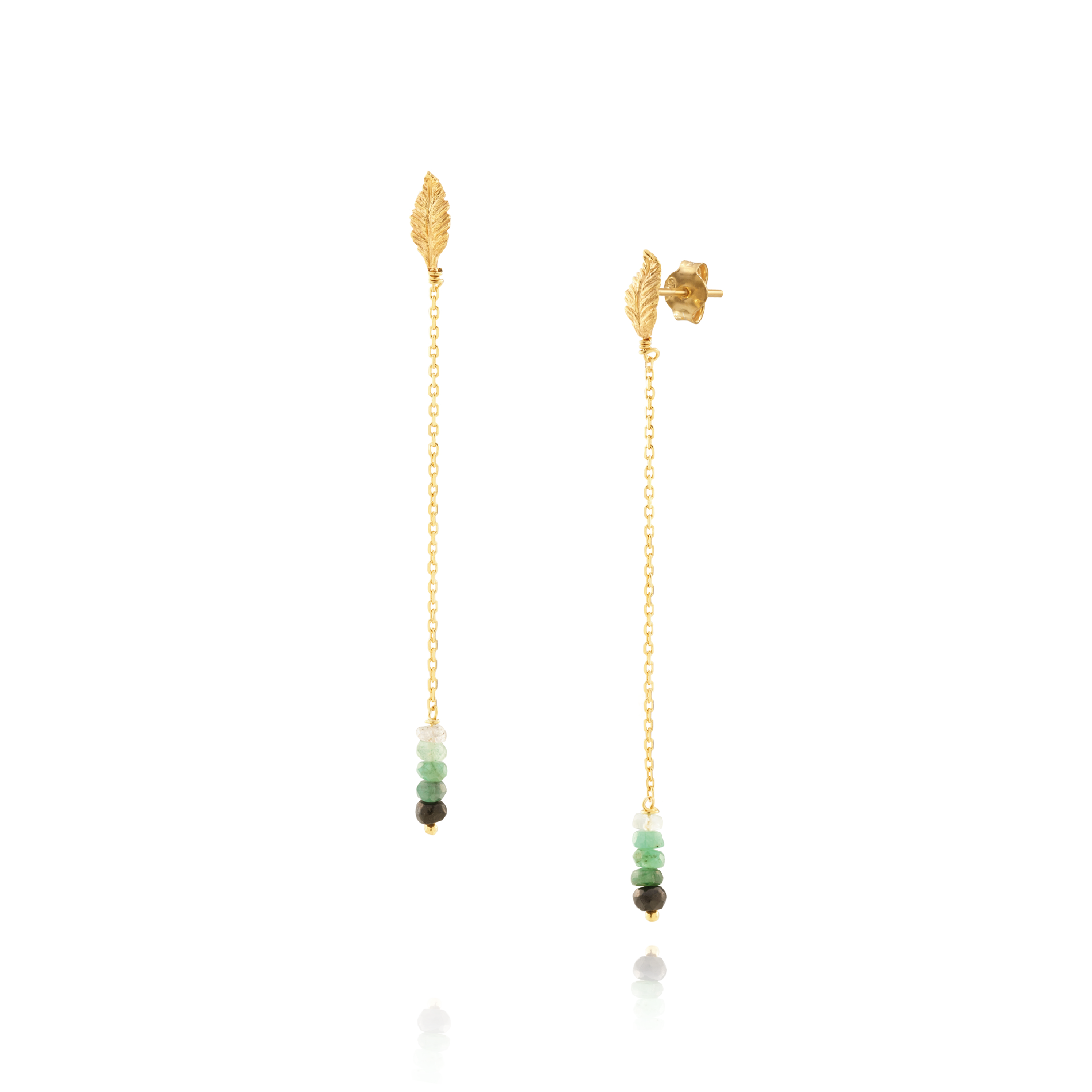 spring leaf gold ombre emerald drop earrings, curated global jewelry, available exclusively in the US, delicate gold jewelry