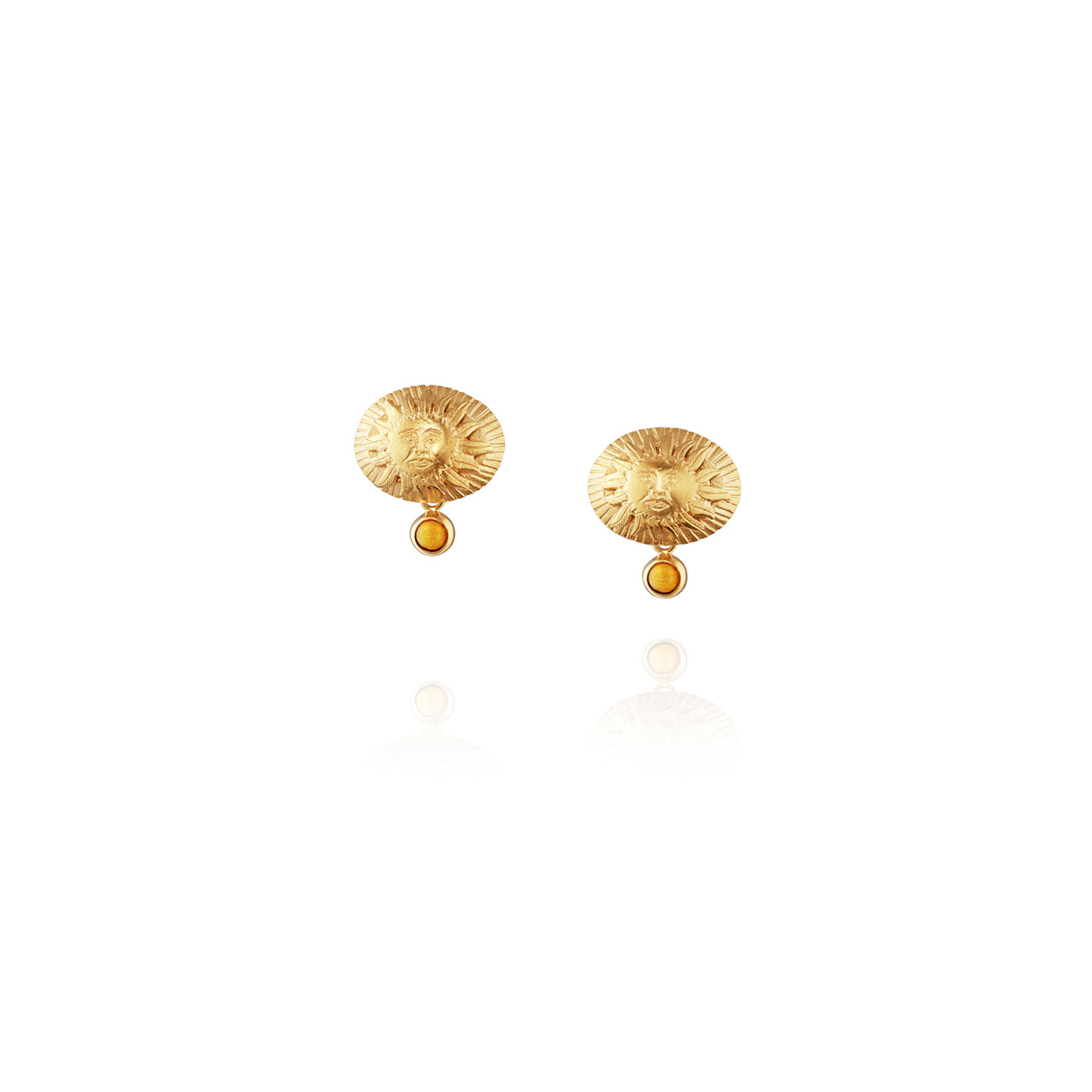 handmade in portugal, gold sun oval earrings with bumblee jasper dangling stone, ethical jewelry online chicago 