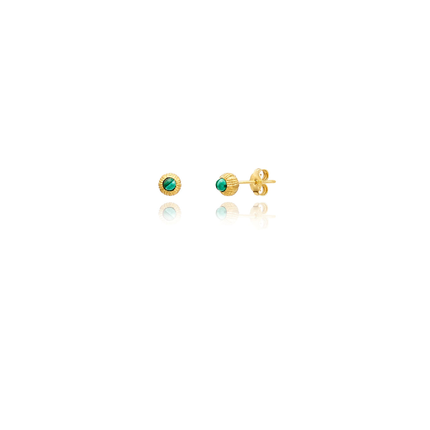 gold textured ball studs with green malachite, handmade earrings jewelry gifts in chicago 