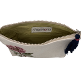Protea Flower Embroidered Linen Pouch