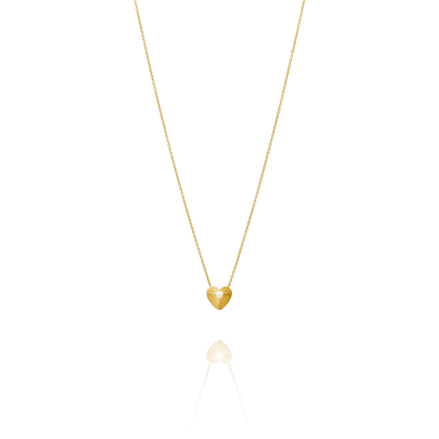 ethically handmade gold textured folded heart with pearl, luxury fair trade