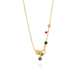 Gold chain necklace with varied natural stones and a conch shell, front closure, handmade in portugal, ethical online jewelry in chicago 