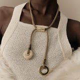 Oshun Beige Rope & Jasper Pendant Necklace