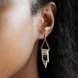 Small Deco Ivory, Black & Gold Beaded Earrings