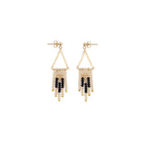Small Deco Ivory, Black & Gold Beaded Earrings