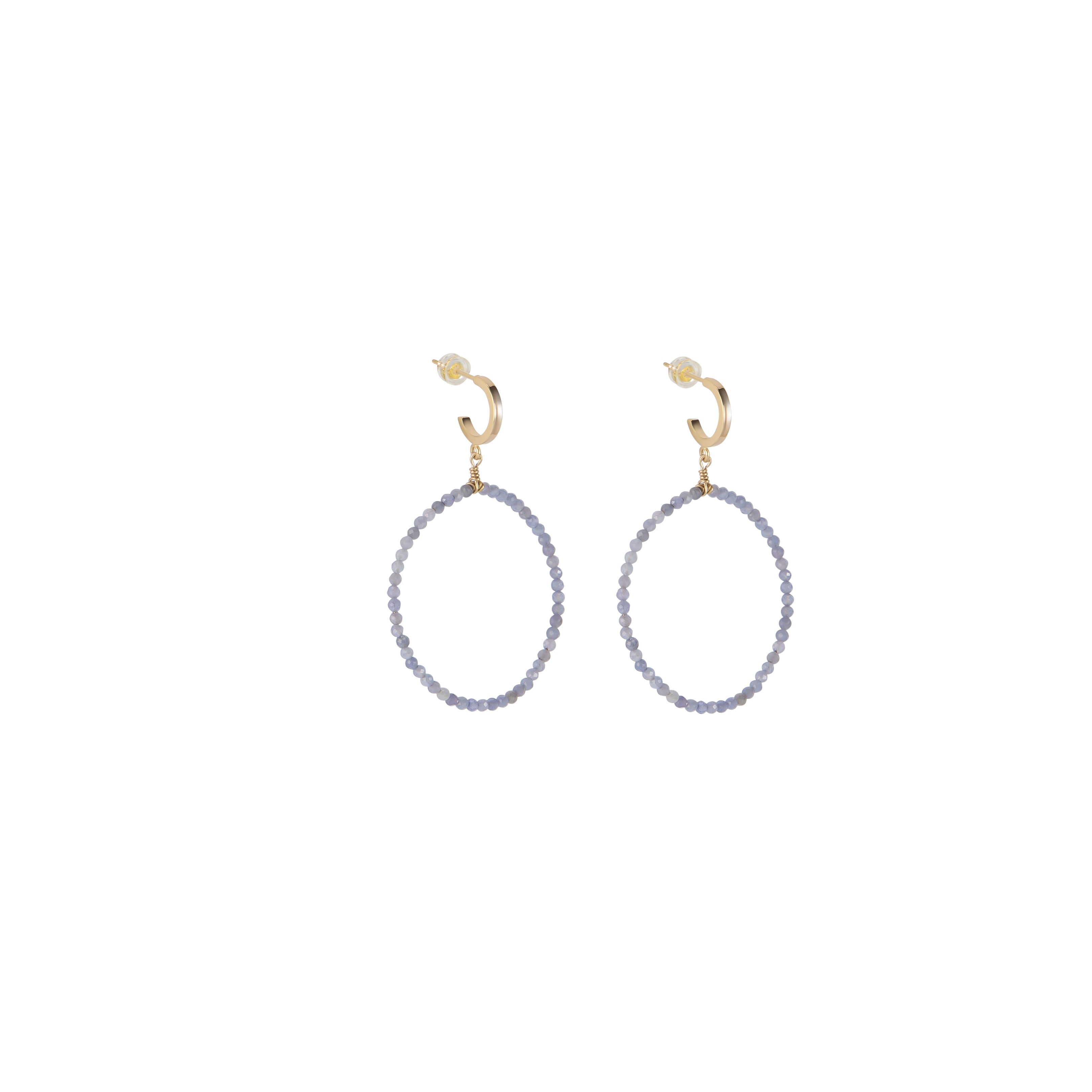 Handmade tanzanite gold hoop earrings, curated artisan jewelry — Petite Protea