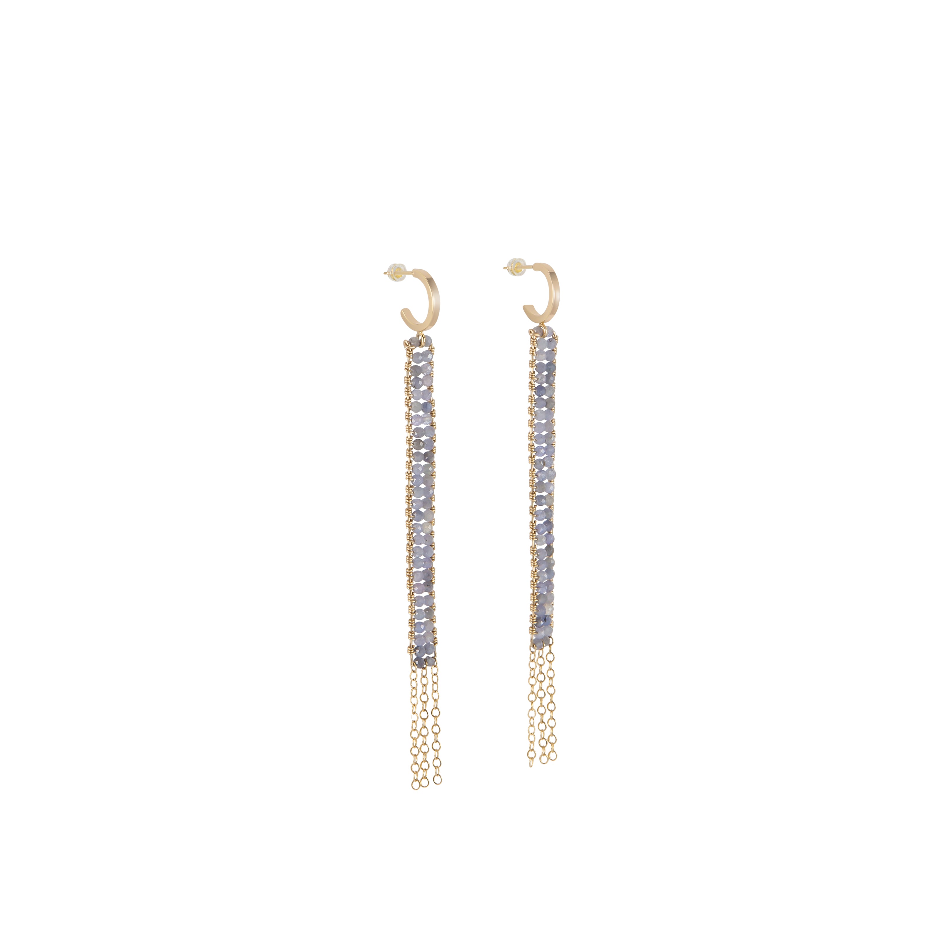Handmade tanzanite fringe drop earrings, ethical artisan earrings — Petite Protea