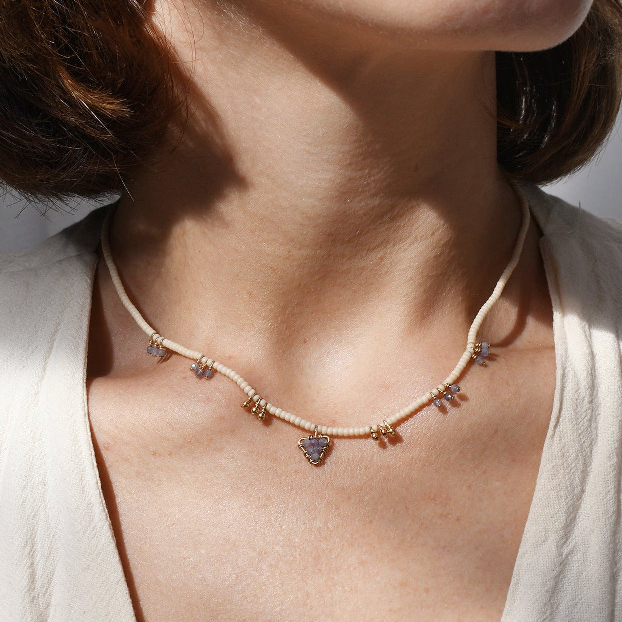 Handmade Tanzanite necklace. Jewelry and gifts available at Petite Protea, Chicago 