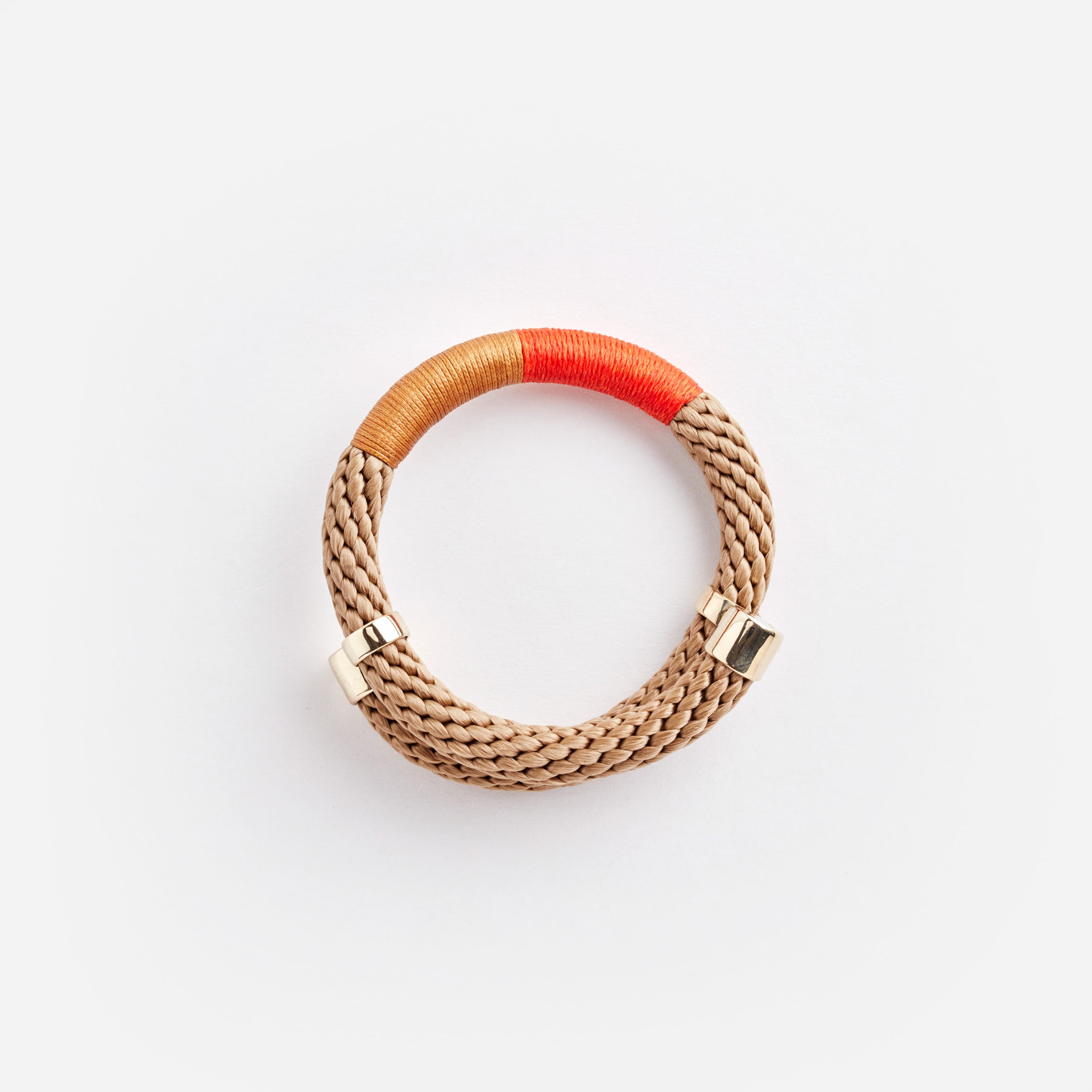 Pichulik Wrap Bracelet in Beige Camel and orange handcrafted adjustable rope bracelet with brass accents — Petite Protea: ethical, sustainable jewelry online