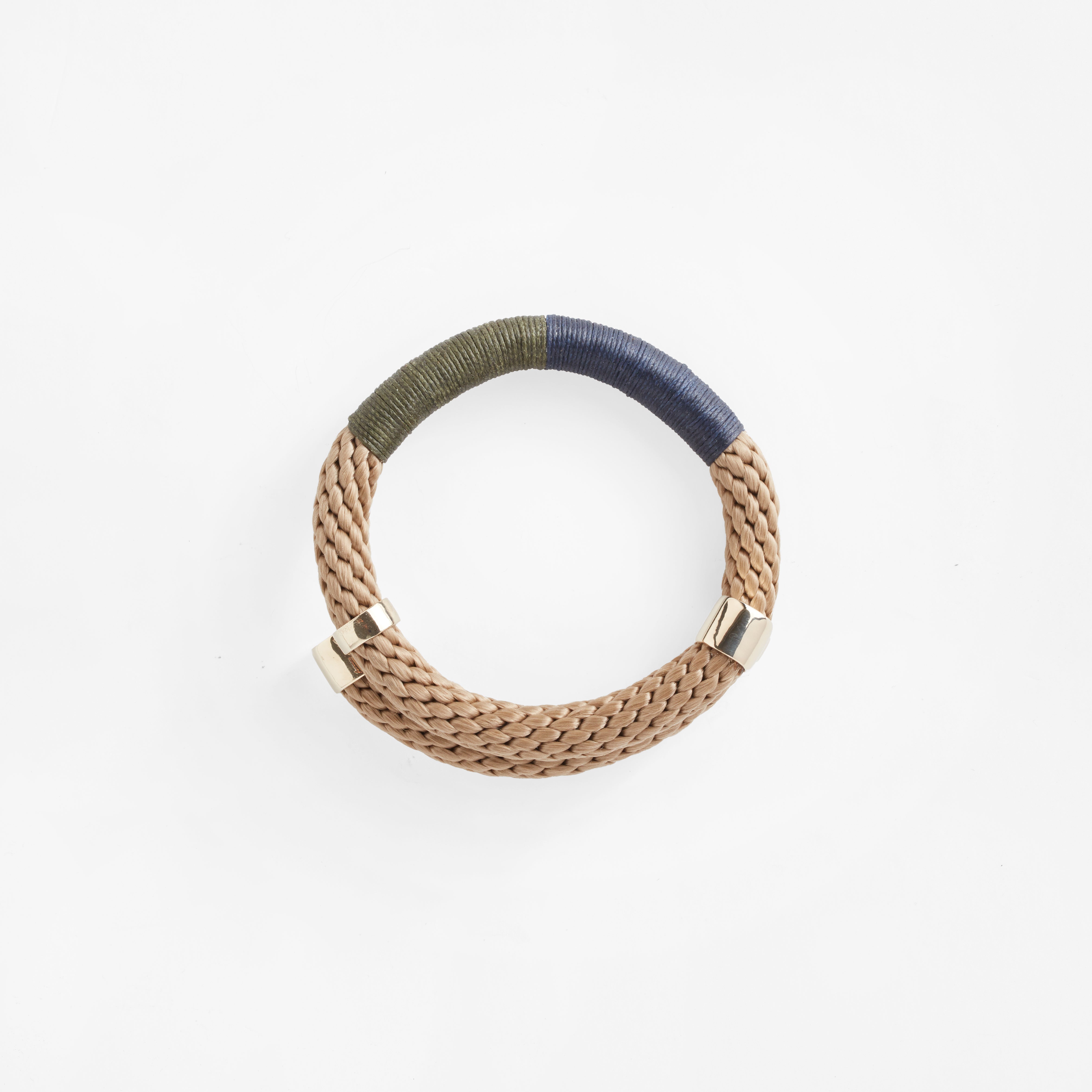 Pichulik Wrap Bracelet in Beige Olive and Navy handcrafted adjustable rope bracelet with brass accents — Petite Protea: chicago handmade jewelry 